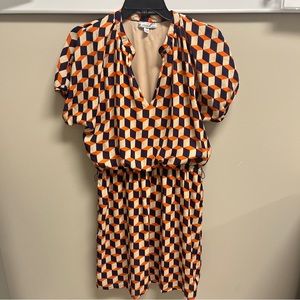 Acclaimed Orange Geometr Ic Mini Dress Size Medium Puff sleeve